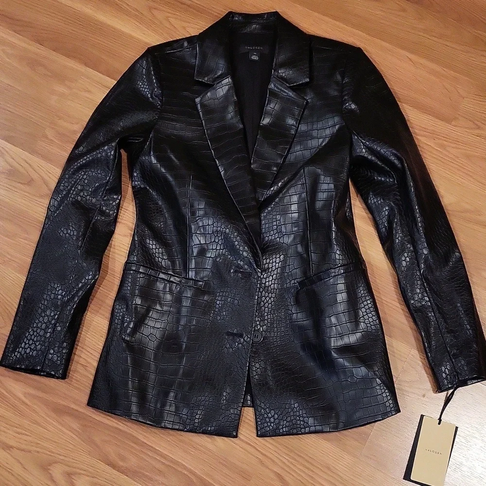 NWT Halogen Black Faux Leather Blazer Size XS - Picture 8 of 10